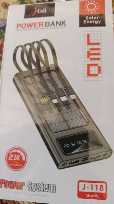 J-Cell 10000mAh Solar Power Bank with Built-in Cables, Model J-118 5