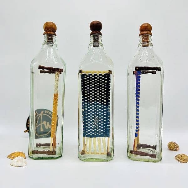 Antique Glass Bottle, Mirror Charpai Organizer, Home Decor. 3