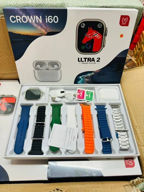 i60 ULTRA 2 SMART WATCH WITH EARBUDS & 7 STRAPS  0.3. 3.2. 4.6. 6.4. 2.7. 7 5