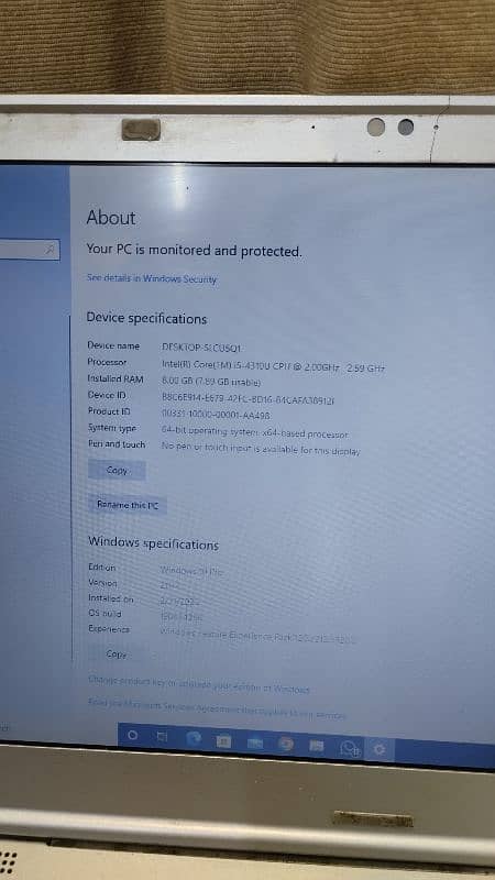 Panasonic laptop Edition	Windows 10 Pro Version	21H2 made in japan 9