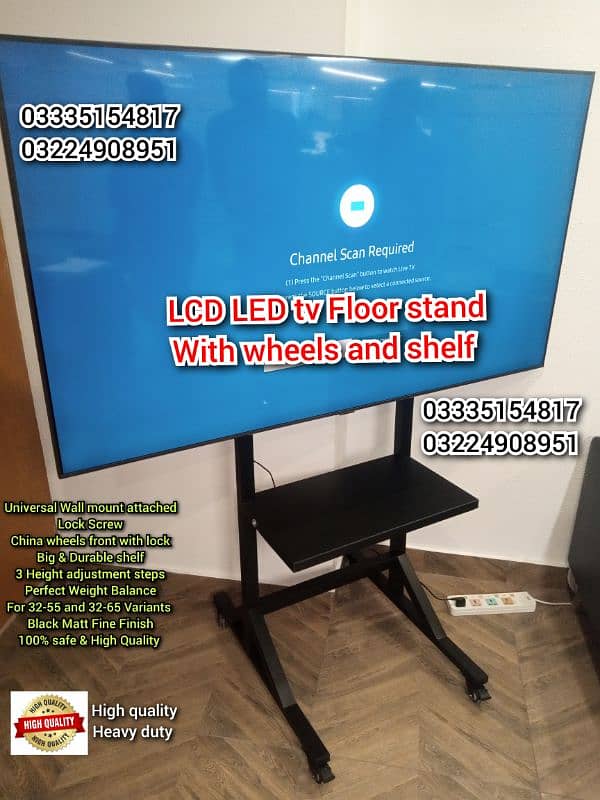 LCD LED tv Floor stand with wall mount and wheels for office home 2