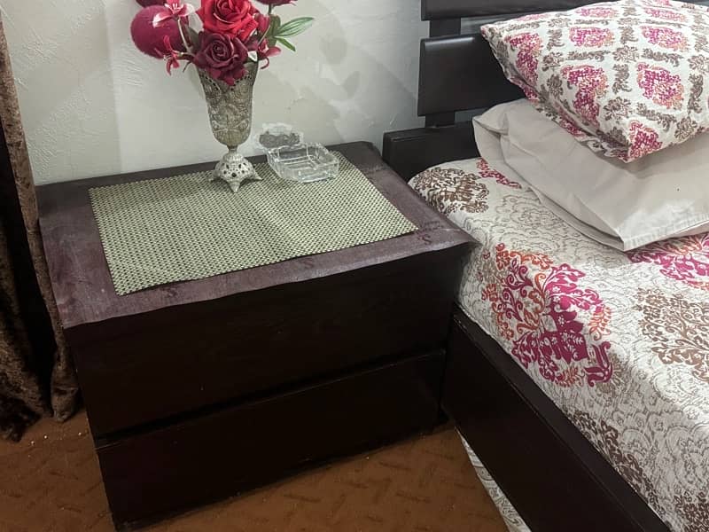 Wooden bed and side tables 2