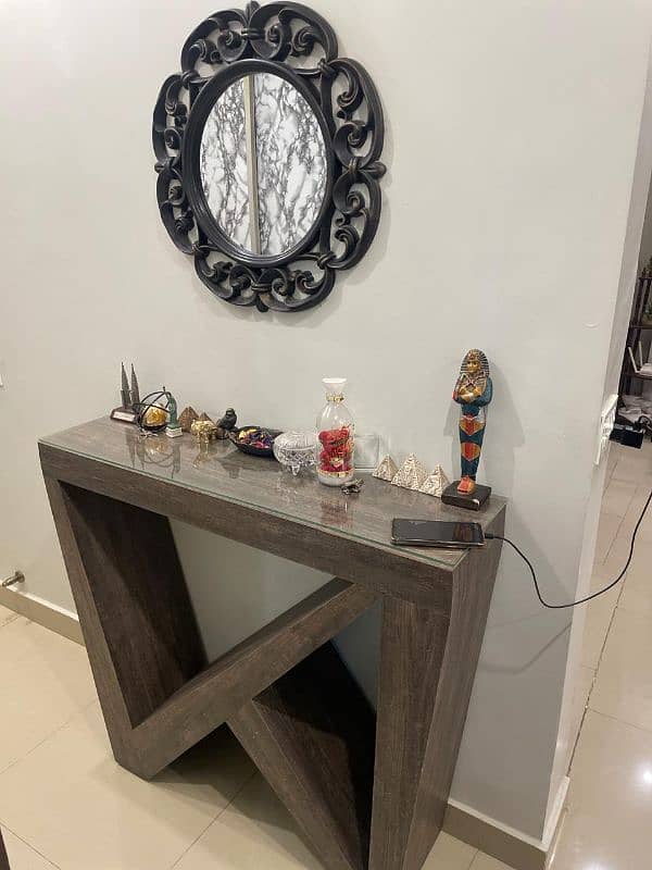 wooden console with glass top with mirror 0