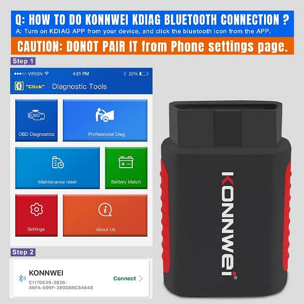 KONNWEI KDIAG MINI OBD2 Car Diagnostic Tool Lifetime Free Update 4