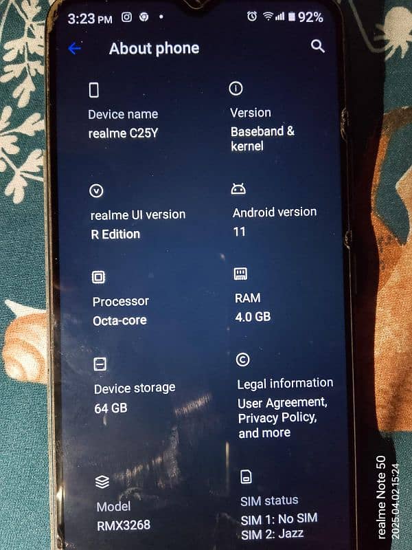 realme c25y official pta approved condition 10/9.5 urgent sell 4