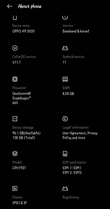 oppo a9 2020 8+5 ram 128 rom 9