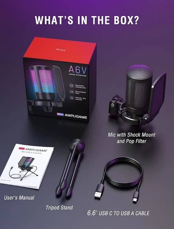 FIFINE A6V PREMIUM RGB GAMING MICROPHONE, 2
