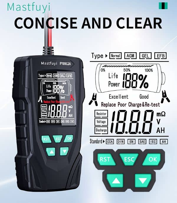 Car Battery Tester 12V 24V Car Motorcycle Truck Battery Monitorin 6