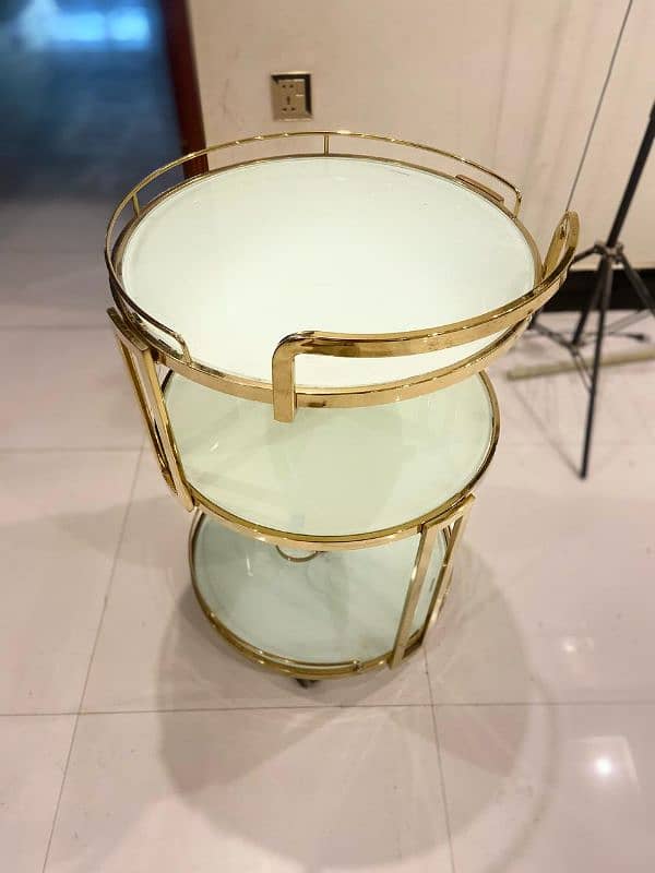 tea trolley moveable tyre tempert glass brand new 0