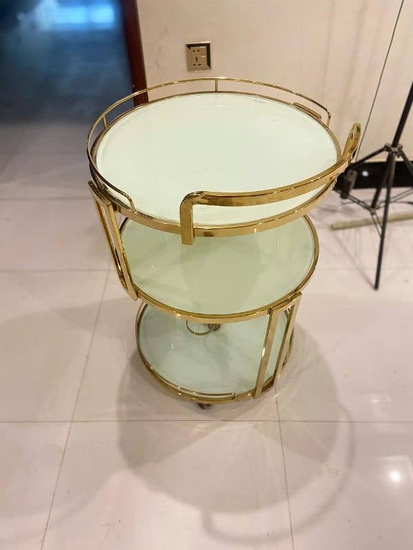 tea trolley moveable tyre tempert glass brand new 1