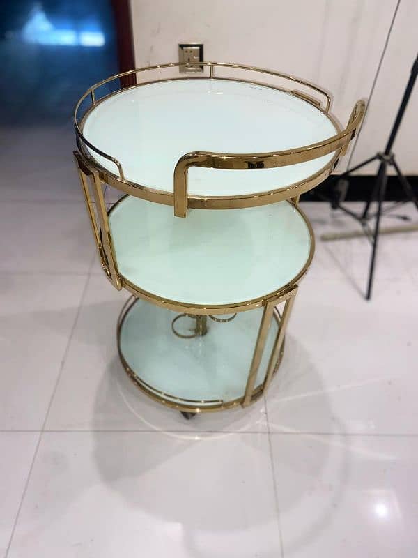 tea trolley moveable tyre tempert glass brand new 3