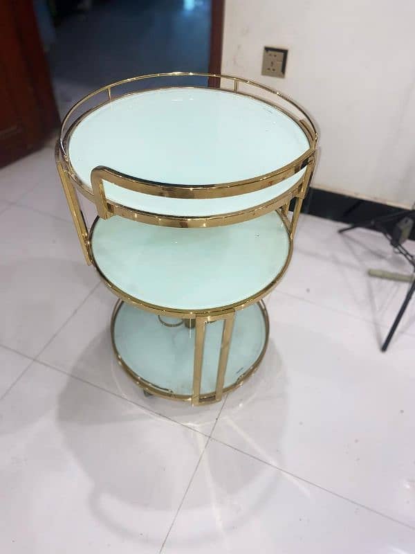 tea trolley moveable tyre tempert glass brand new 4