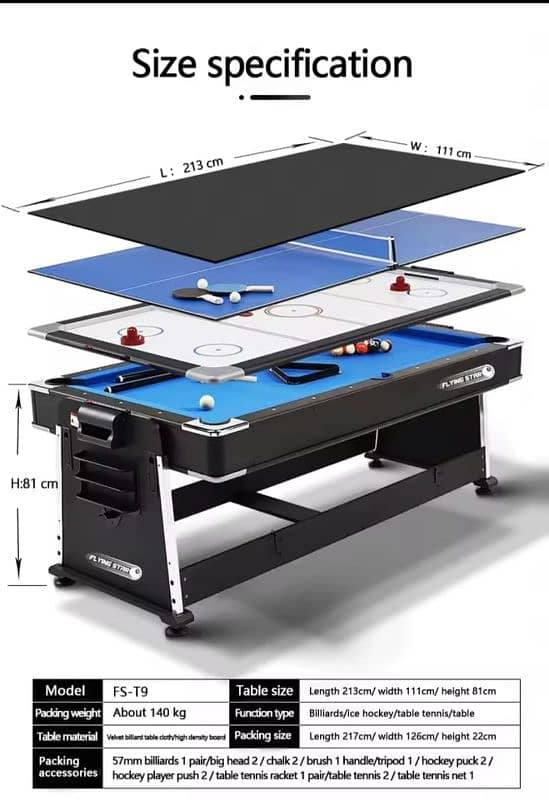 4 in 1 TABLE TENNIS TABLE AIR HOCKEY BILLIARD POOL TABLE DINING TABLE 2