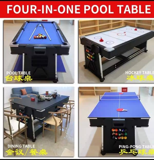 4 in 1 TABLE TENNIS TABLE AIR HOCKEY BILLIARD POOL TABLE DINING TABLE 10