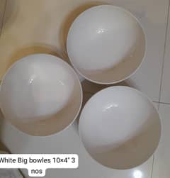 3 Pcs White Big Bowls Size. (10" Outer x4" Inner)