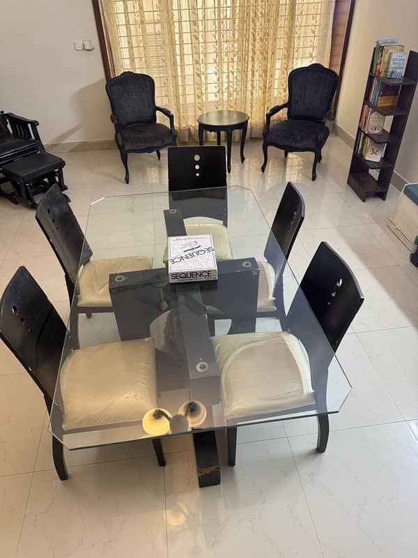6-Seater Dining Table with Glass Top for Sale 1