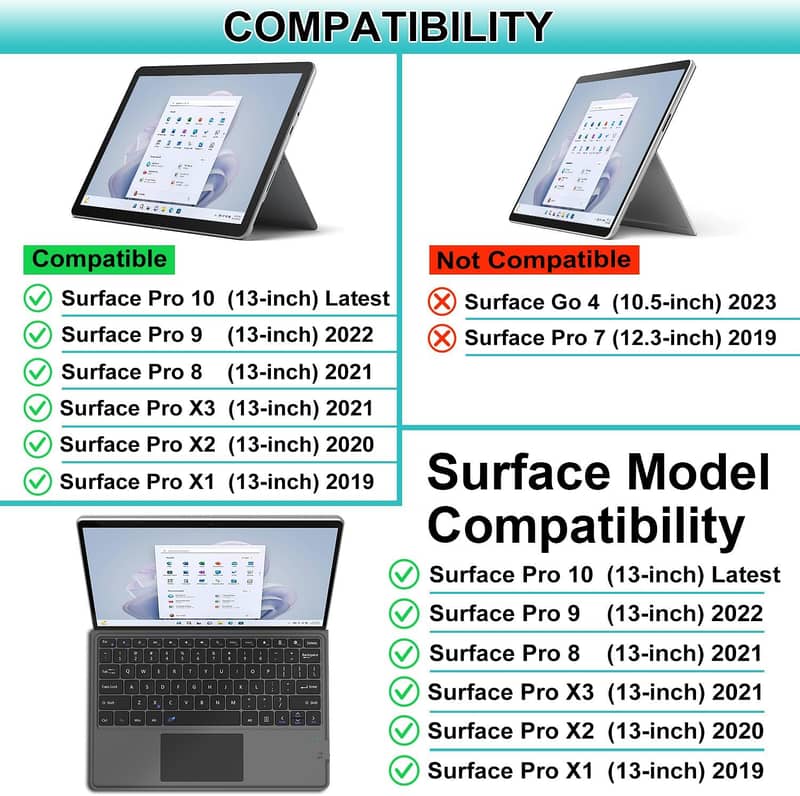 Arteck HB335 Surface Pro Keyboard Type Cover, Ultra-Slim Bluetooth 4
