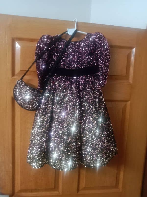 long fancy Frock party wear for girls 3 to 4 years with bag. 3