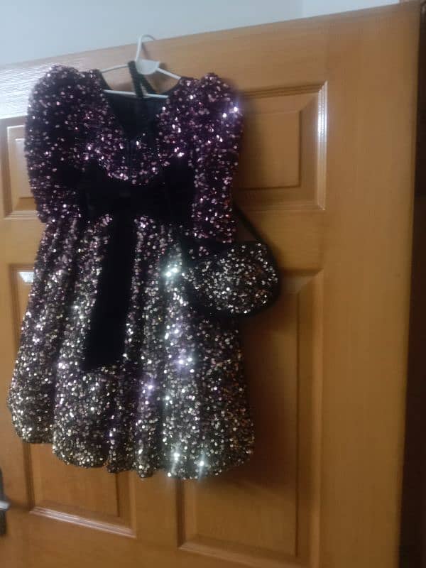 long fancy Frock party wear for girls 3 to 4 years with bag. 6