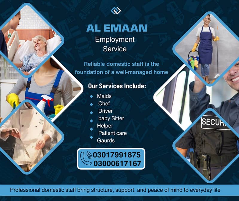 House Maids Baby Sitter Cook Drivers Chef Couple all Domestic staff 0