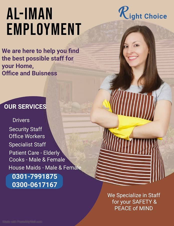 Domestic staff, Baby sitter, Maid, Babysitter , Cook, Driver, Nurse 0