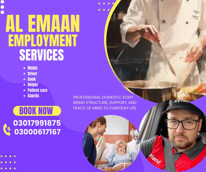 Drivers Chef Couple all Domestic staff House Maids Baby Sitter Cook 0