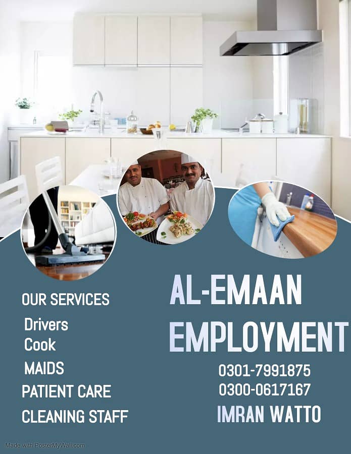 Drivers Chef Couple all Domestic staff House Maids Baby Sitter Cook 0