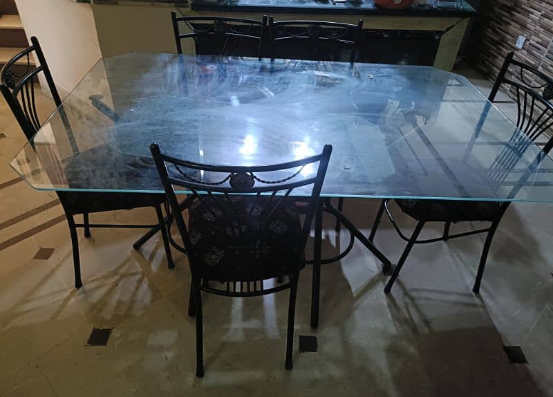 Double glass Dining table with 6 chairs 0