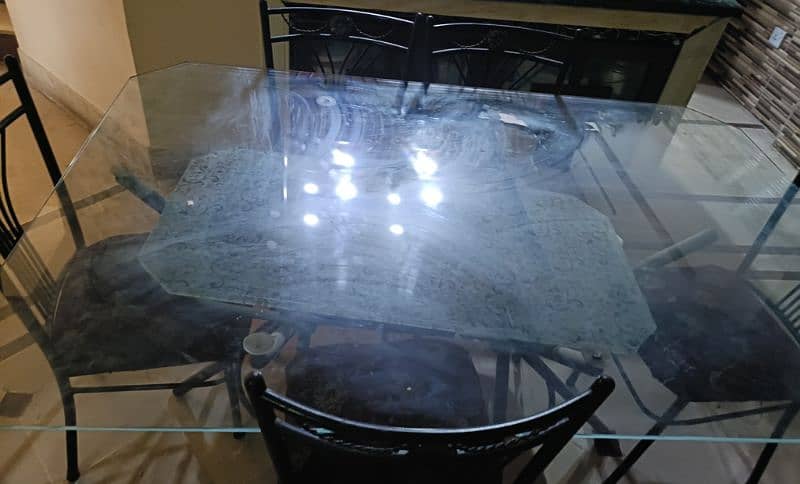 Double glass Dining table with 6 chairs 2
