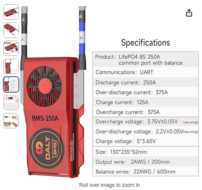 DALY Smart BMS LiFePo4 24V 250A 8S with UART Communictaion Bluetooth 1