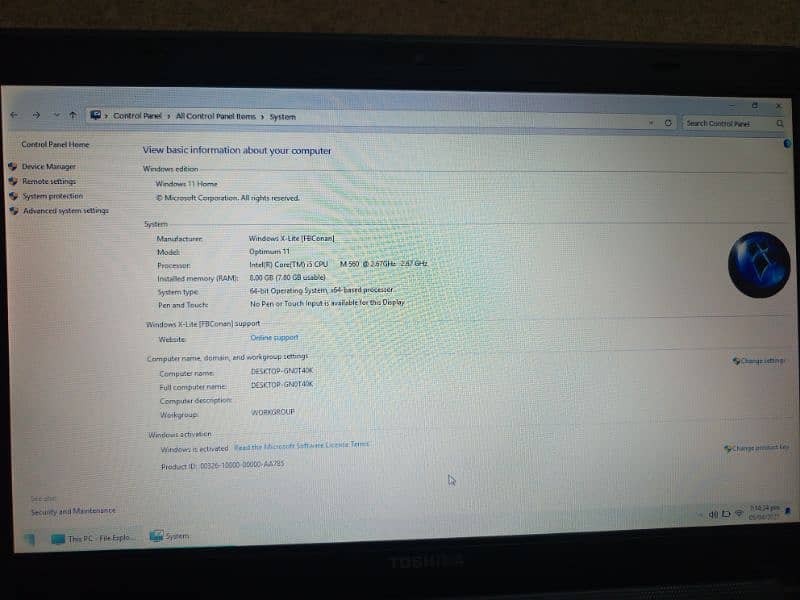 Toshiba satellite core I5 8Gb ram 256Gb ssd 1