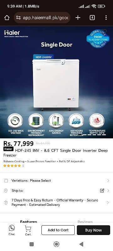 Haier Inverter Chest Freezer-HDF-245 INV WHITE-(Used) For Sale 8