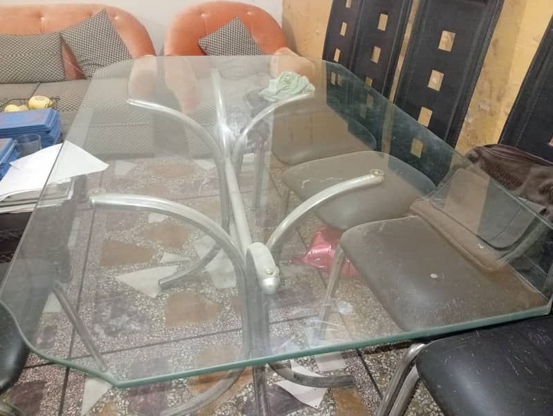 Dining Table//5 Seater Dining//chinioti Dining//chinioti Wood Top glas 1