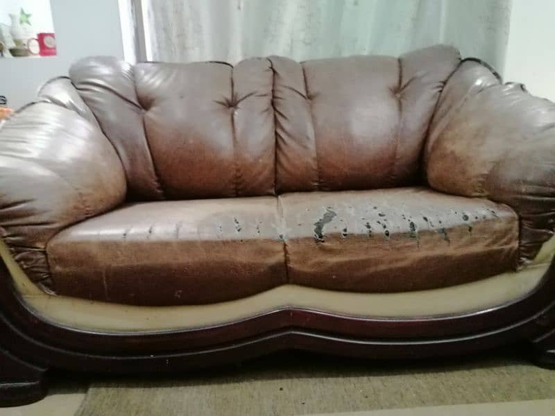 Used Brown Leather Sofa Set - 3 Piece 0