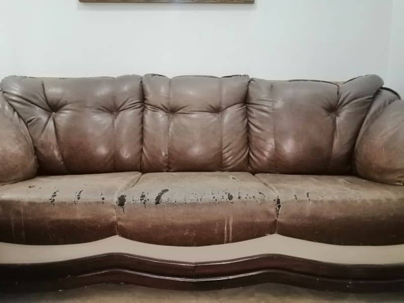 Used Brown Leather Sofa Set - 3 Piece 1