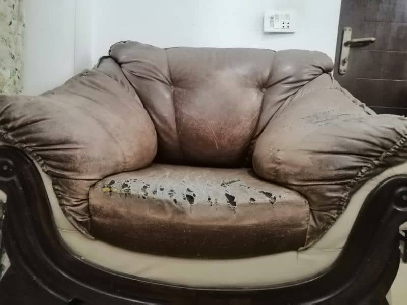 Used Brown Leather Sofa Set - 3 Piece 2