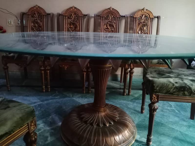 6 Chairs Wooden Round Dining table with glass top 0
