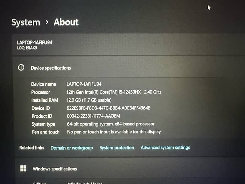 Lenovo LOQ Core i5 12450HX,12GB,512GB SSD,RTX 2050 4GB GAMING LAPTOP 9