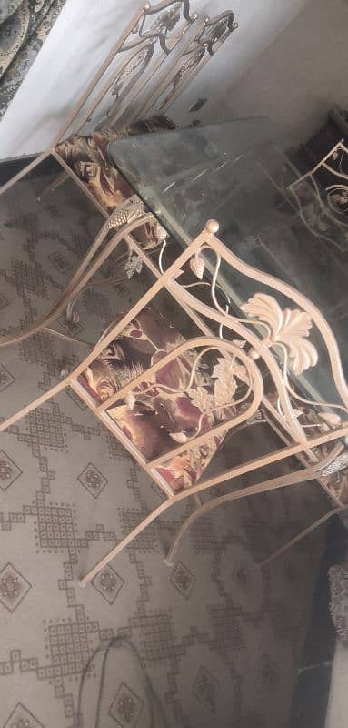 iron fancy 6 chair with glass table 0