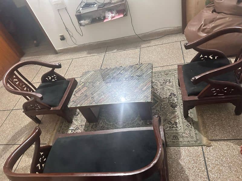 Wooden sofa set 4 seater with center table 1