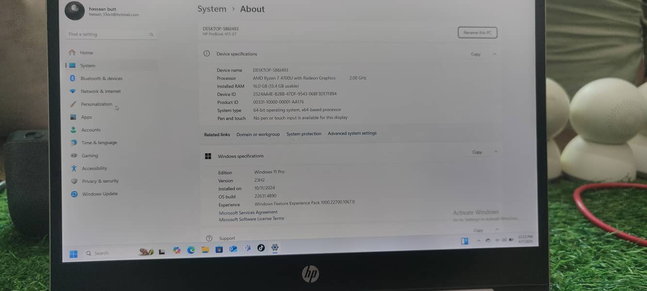 HP PROBOOK 445 G7 16GB RAM 256GB SSD 500GB HARD DISK 2