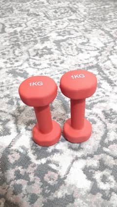 dumbbell and rubber kettlebell