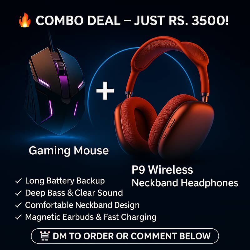 P9 Wireless Neckband + RGB Gaming Mouse Combo – Rs. 3500 Only 2