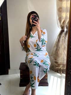 2 piece women's stitches linen printed shirt and trouser