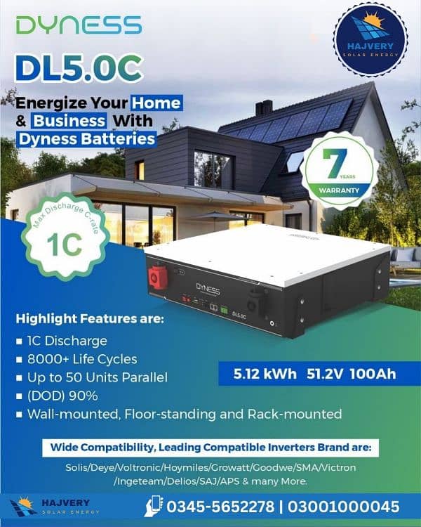 Dyness: Battery Lithium Ion DL5.0C 5.12KWH 51.2V 100Ah 2