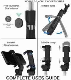 4 option portable selfie stick with Bluetooth remote