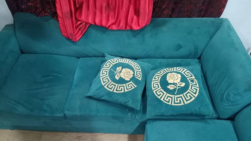 L shape Velvet Sofa Beautiful Colour with 5 Cushions 5