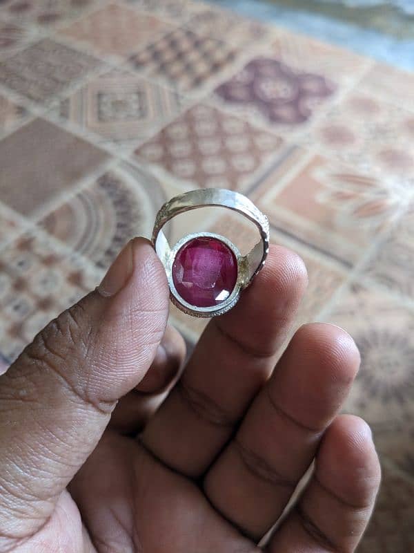 Original Ruby / Yaqoot Stone in Pure Chandi Ring 1