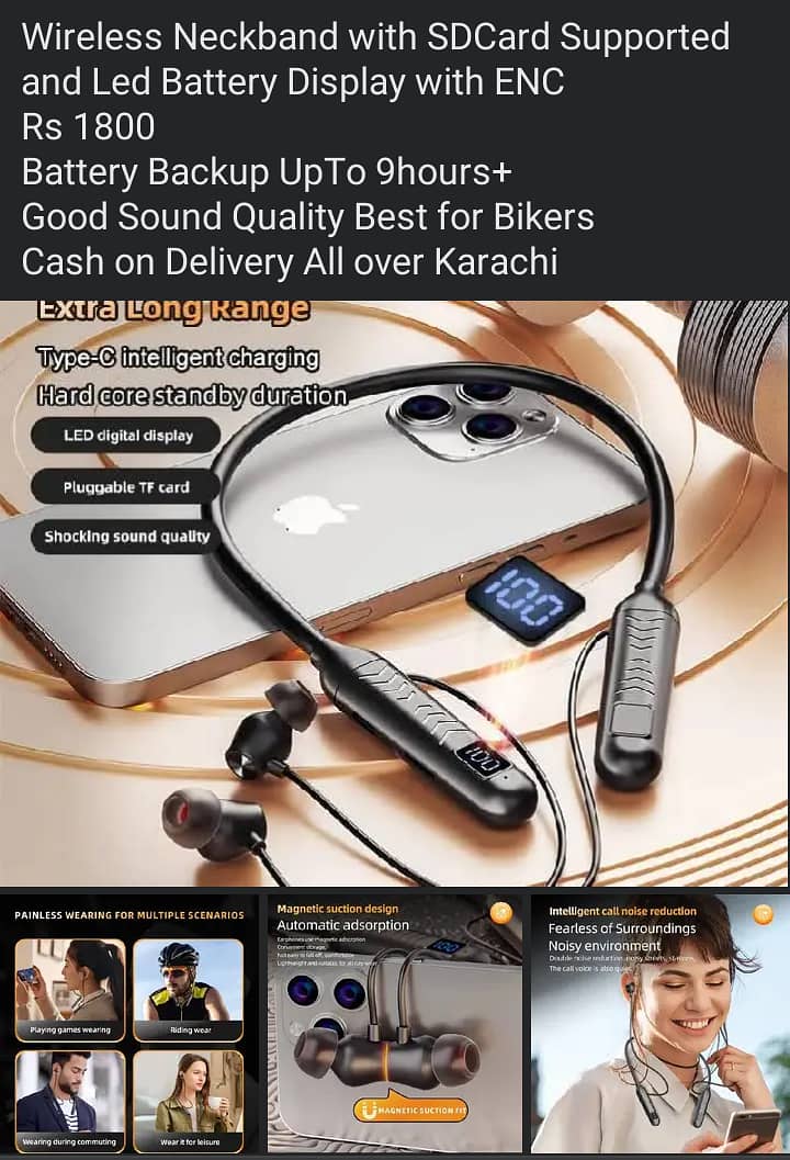 Neckband Wireless Bluetooth with SD Card Supported 0