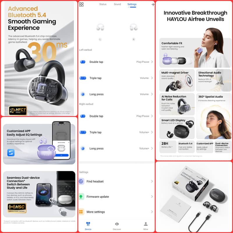 HAYLOU AirFree EarClip BT 5.4 Al Mic Noise Cancellation IPX4, LED disp 1